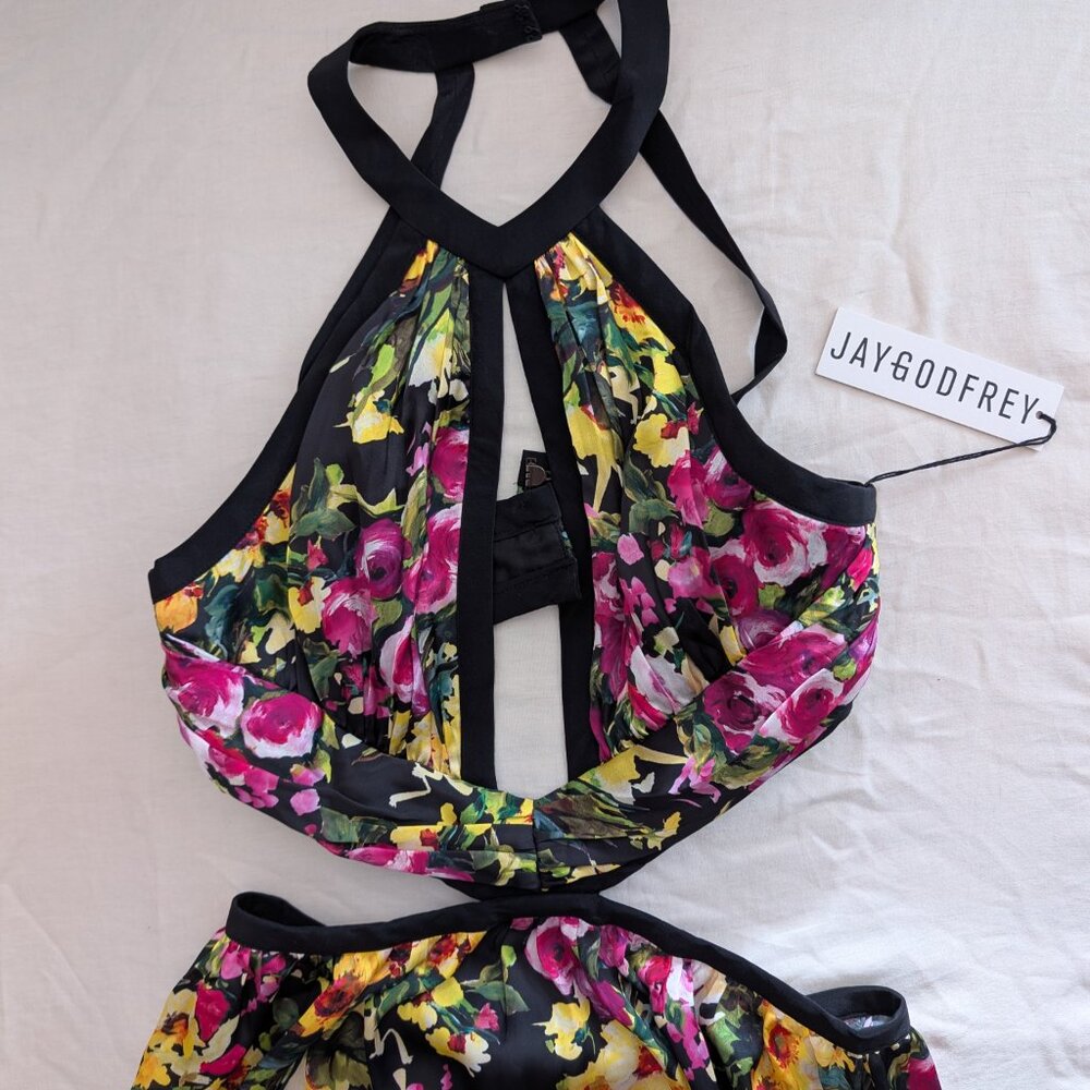 Black Floral Halter Cut Out Dress | Jay Godfrey | Size 4